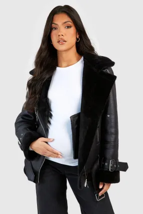 Maternity Faux Fur Trim Aviator Jacket