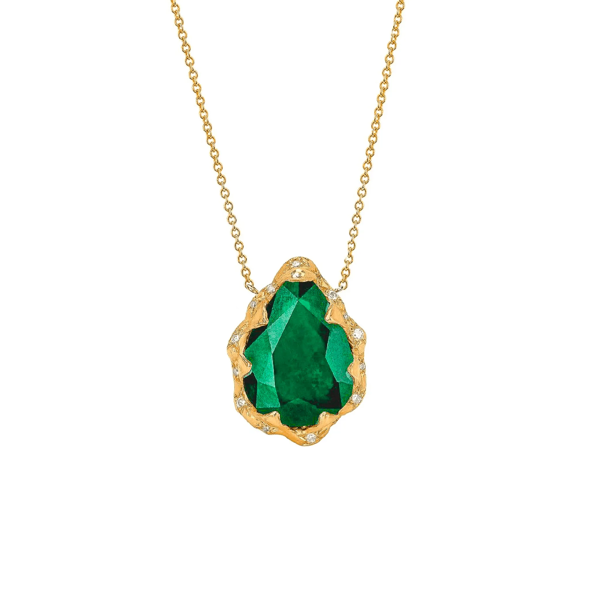 Medium Queen Premium Emerald Water Drop Necklace with Sprinkled Halo | Ready to Ship