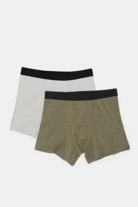 Men Olive And Ecru Boxers Brief Set (Pack of 2)