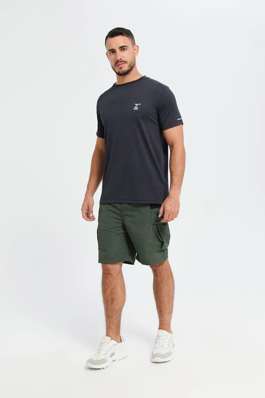 Men Olive Belted Active Shorts