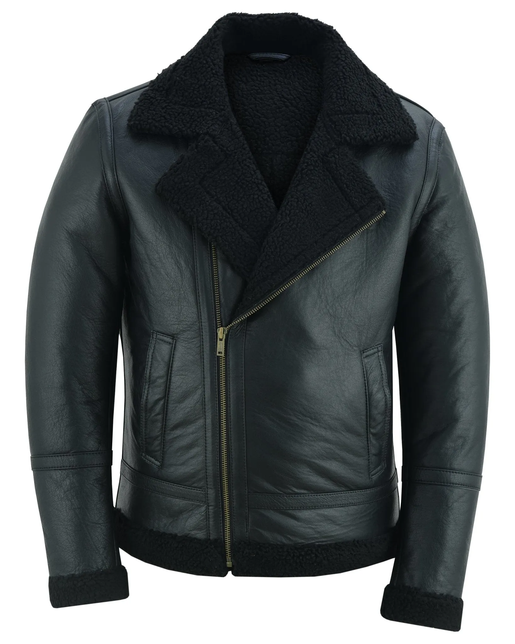 Men's Aviator Style Black Bomber Flying Pilot Fur Jacket