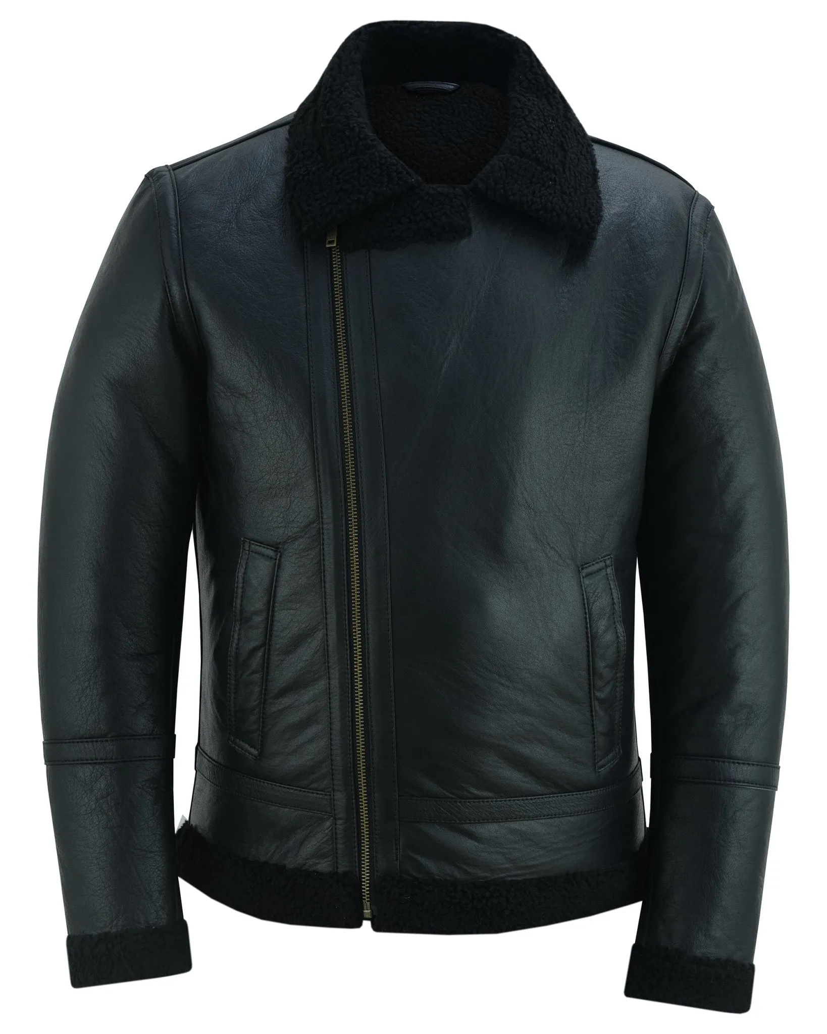 Men's Aviator Style Black Bomber Flying Pilot Fur Jacket