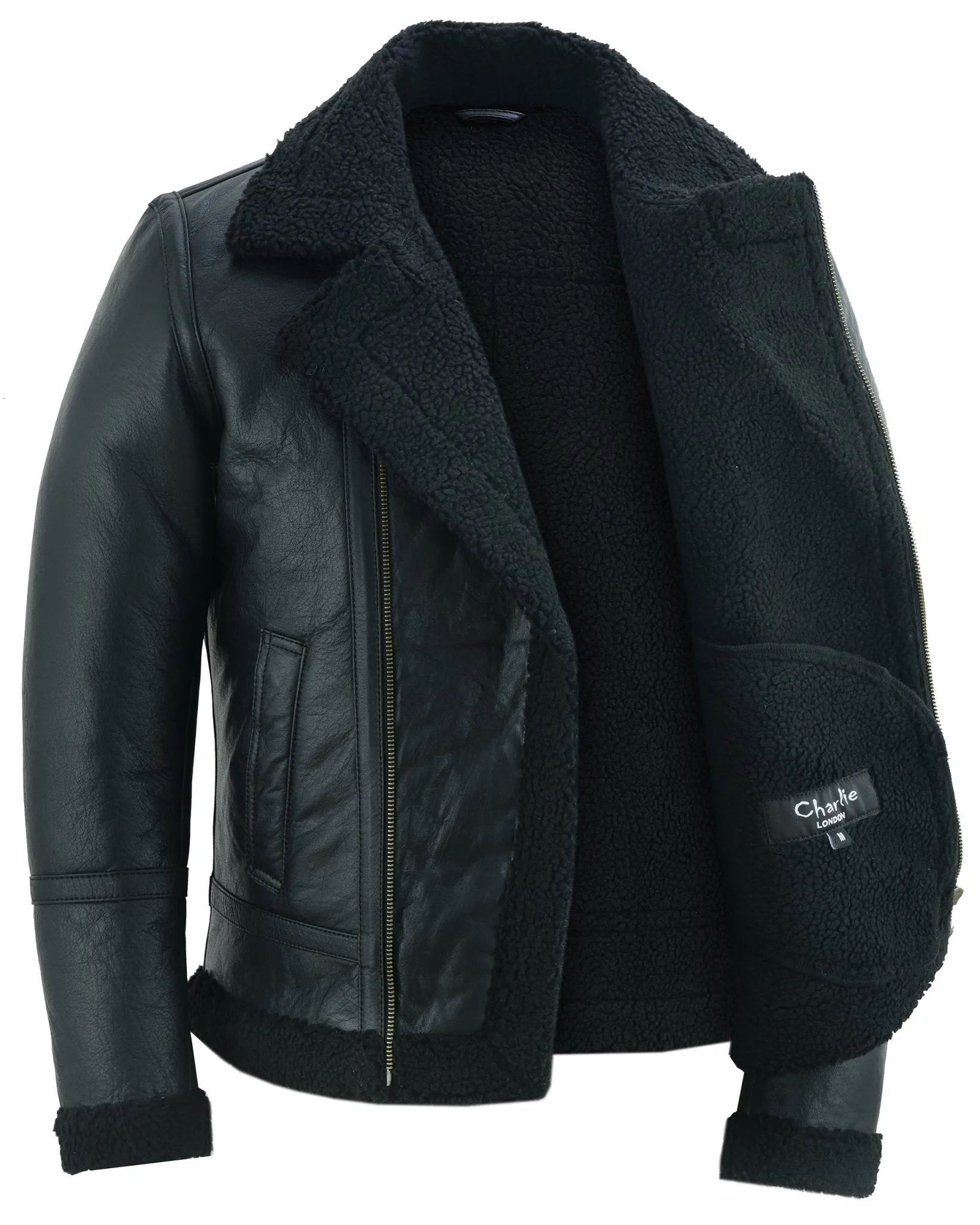 Men's Aviator Style Black Bomber Flying Pilot Fur Jacket