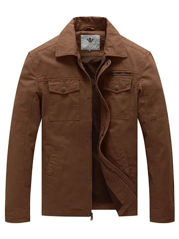 Men's Casual Canvas Jacket Cotton Military Lapel Jacket