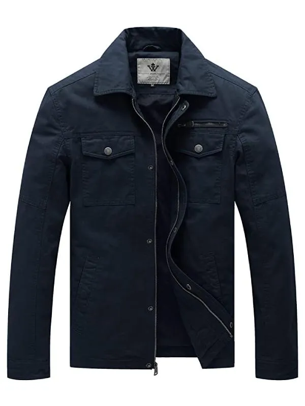 Men's Casual Canvas Jacket Cotton Military Lapel Jacket