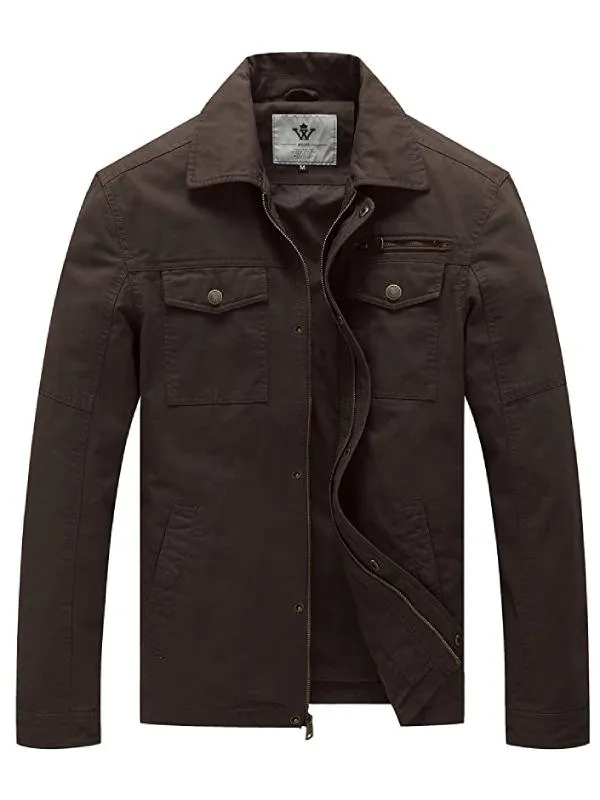 Men's Casual Canvas Jacket Cotton Military Lapel Jacket