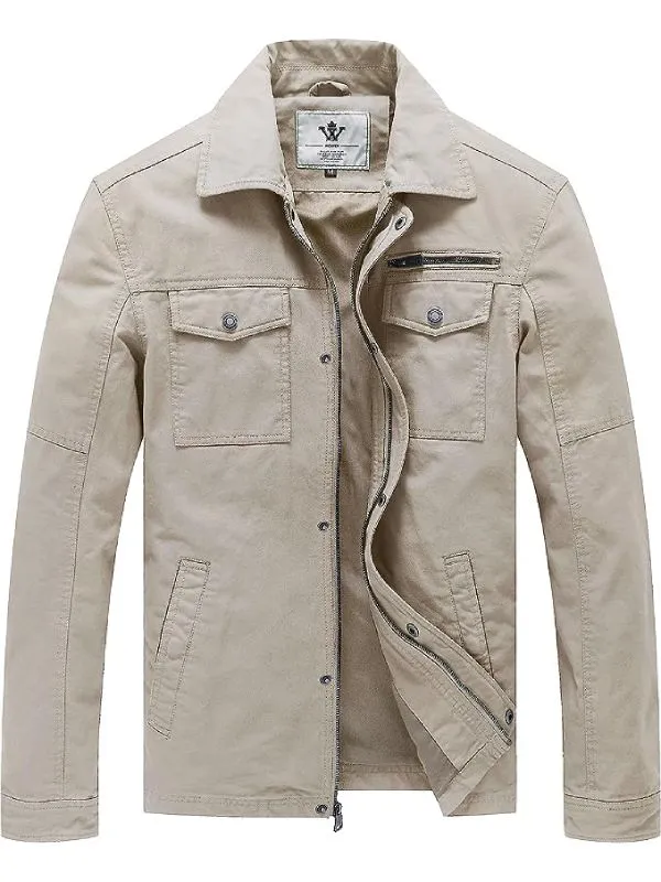 Men's Casual Canvas Jacket Cotton Military Lapel Jacket