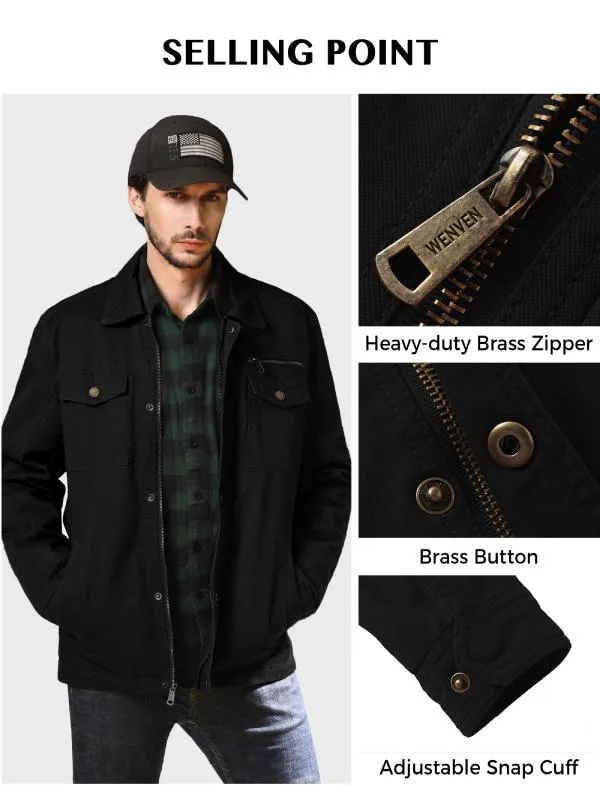 Men's Casual Canvas Jacket Cotton Military Lapel Jacket