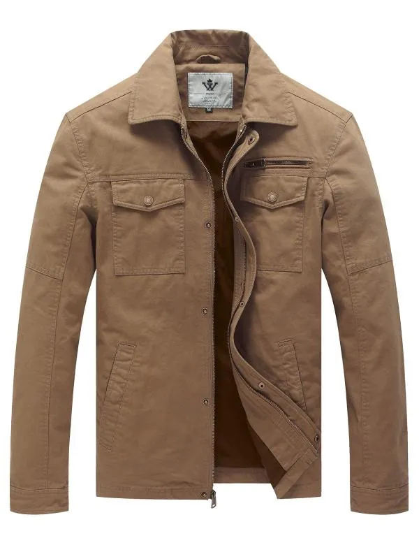 Men's Casual Canvas Jacket Cotton Military Lapel Jacket