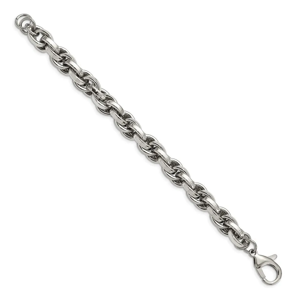 Men's Stainless Steel 10mm Polished Loose Rope Chain Bracelet, 8.5 In