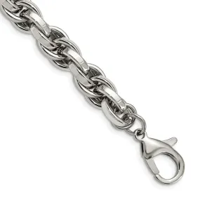 Men's Stainless Steel 10mm Polished Loose Rope Chain Bracelet, 8.5 In