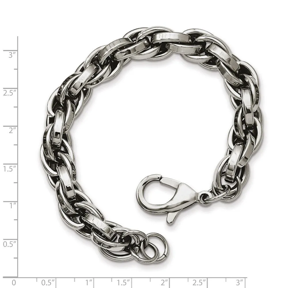 Men's Stainless Steel 10mm Polished Loose Rope Chain Bracelet, 8.5 In