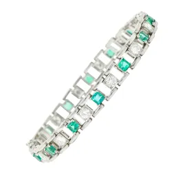 Mid-Century 5.45 CTW Diamond Emerald Platinum Link Bracelet