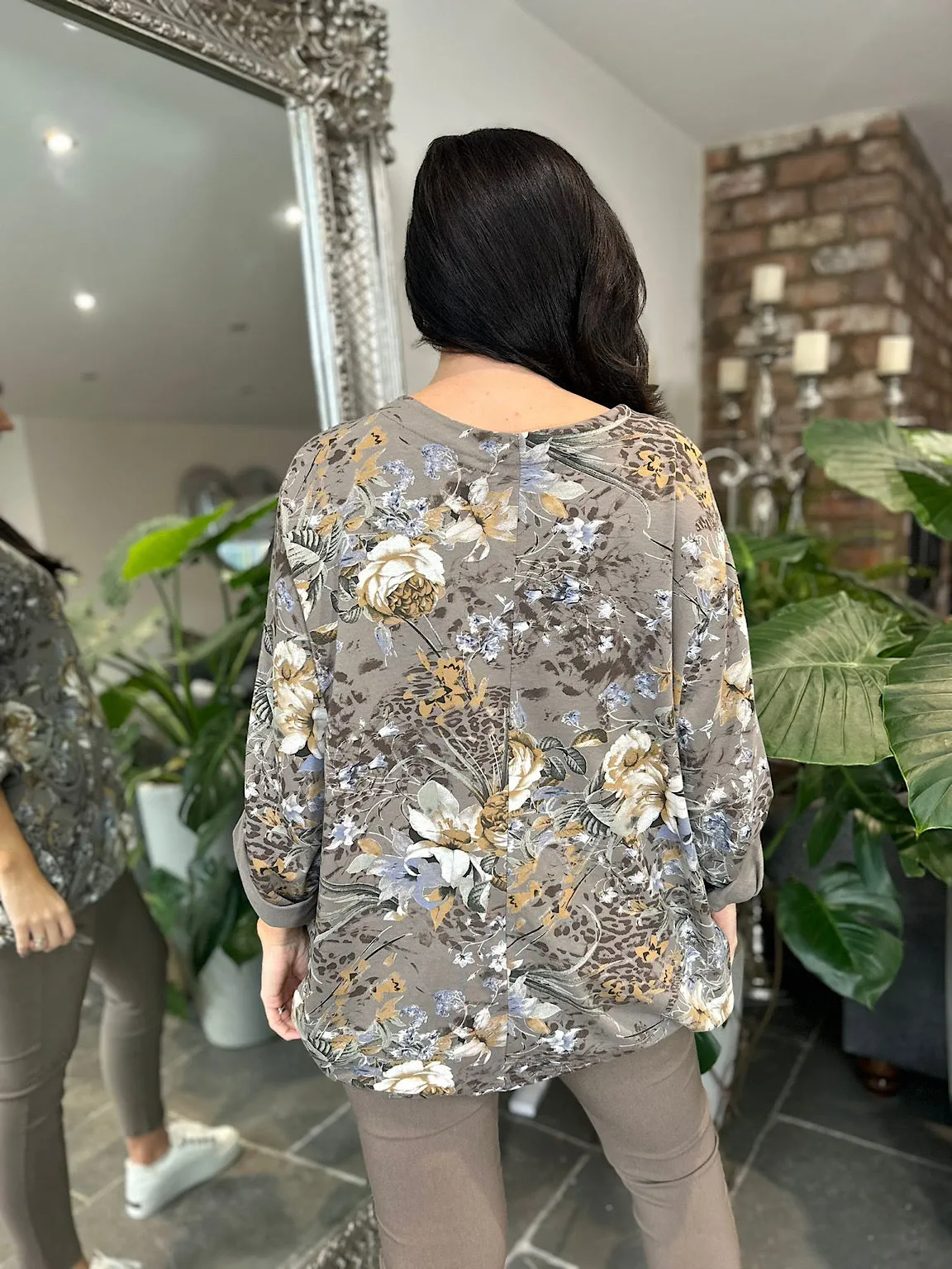 Mocha Multi Print Sweat Top Lillie