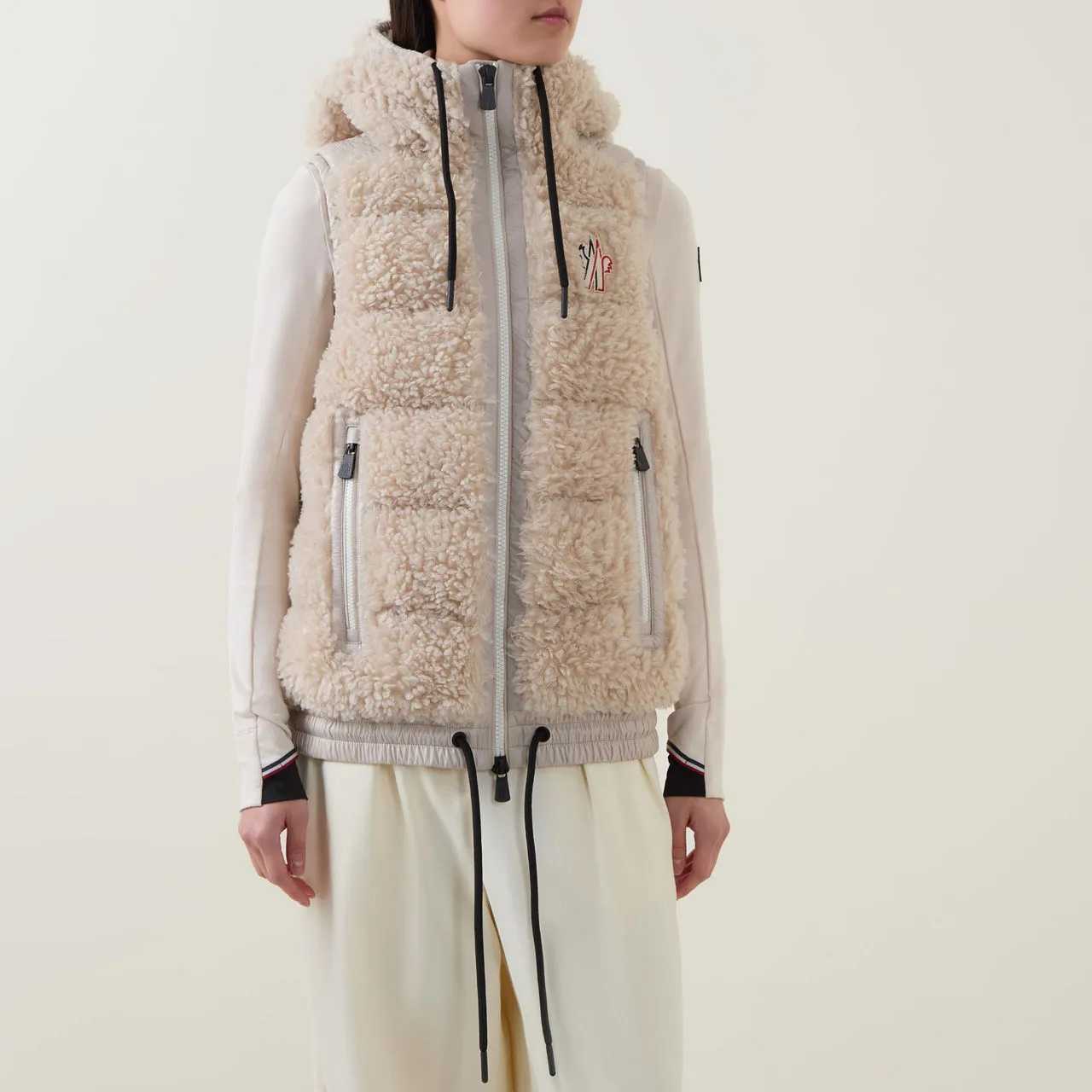 MONCLER Faux-Fur Zipped Gilet - Beige