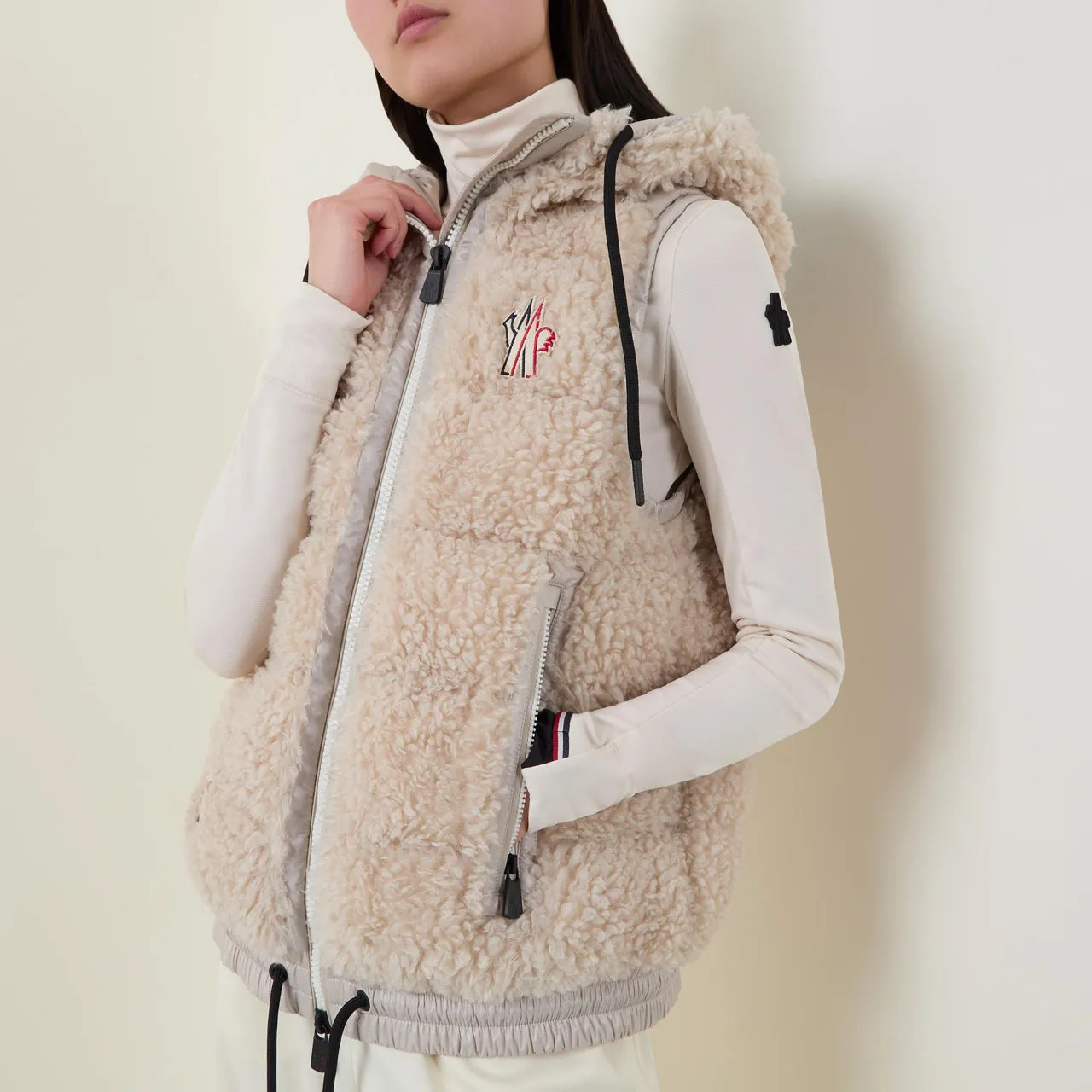 MONCLER Faux-Fur Zipped Gilet - Beige