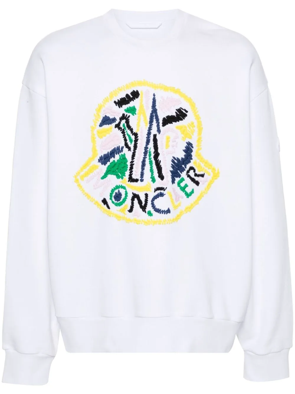 Moncler - Sweat blanc à logo multicolore brodé