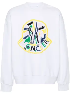 Moncler - Sweat blanc à logo multicolore brodé