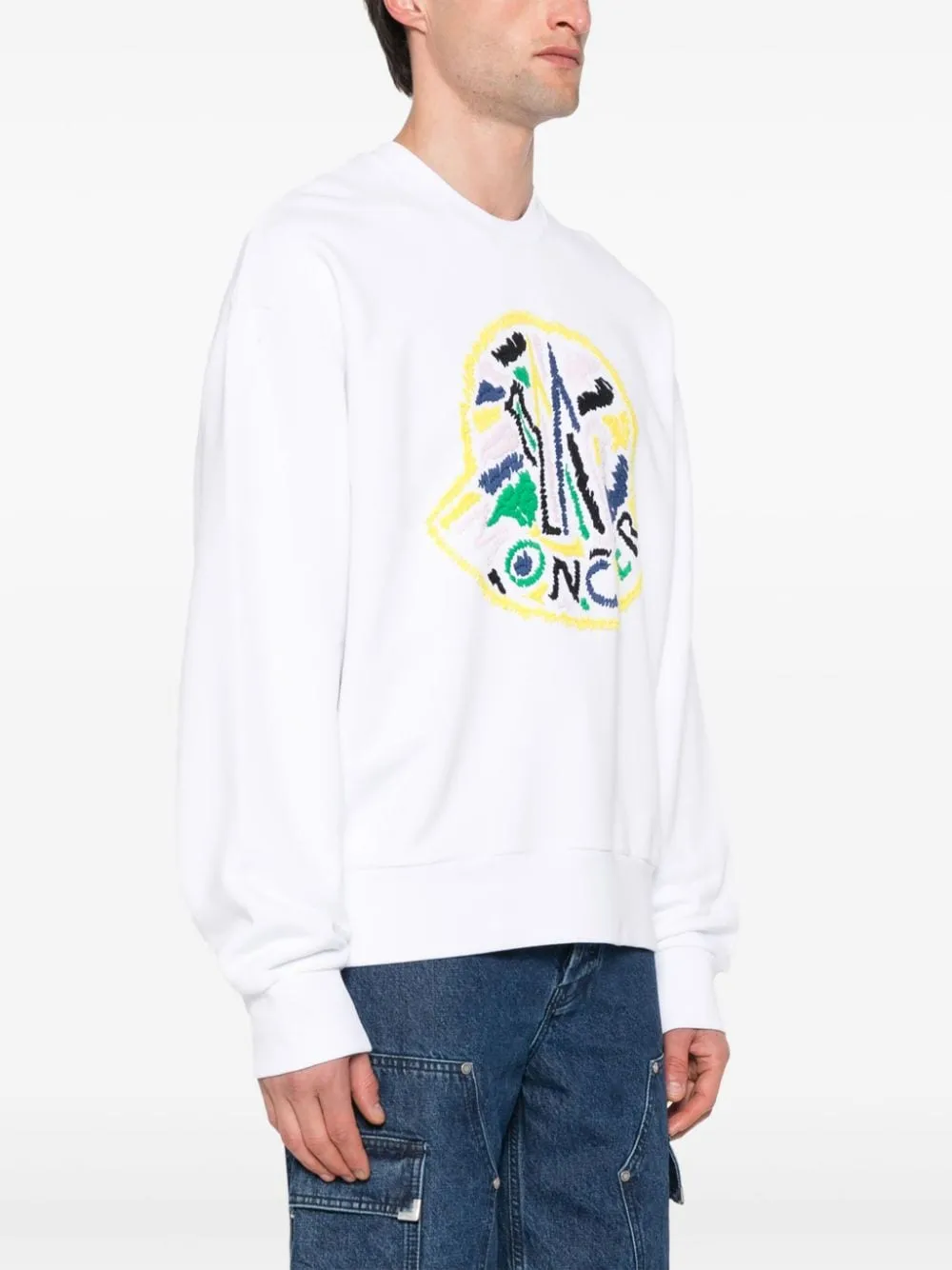 Moncler - Sweat blanc à logo multicolore brodé