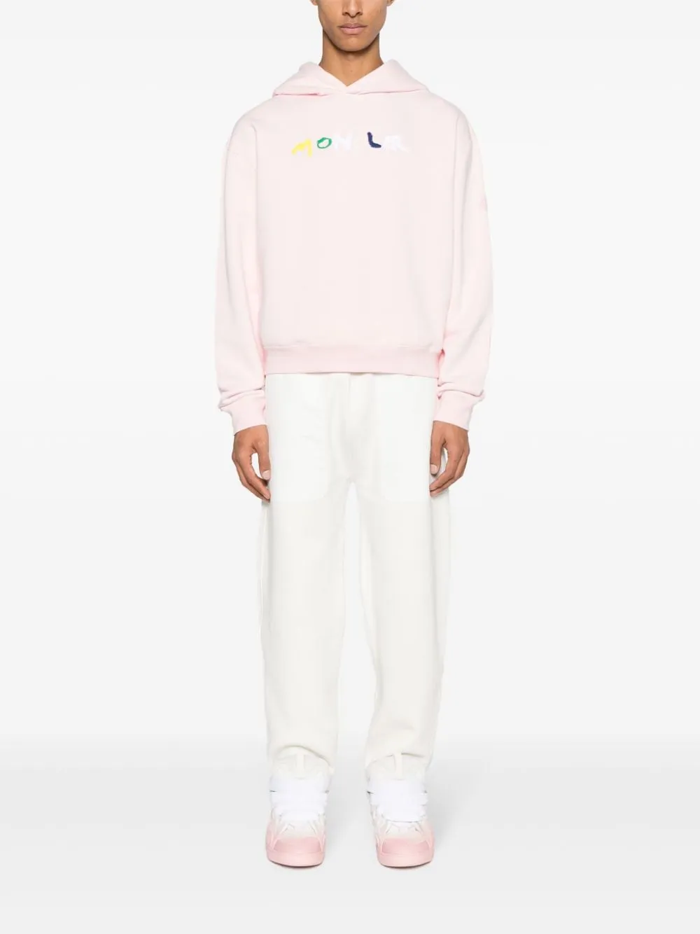 Moncler - Sweat à capuche rose à logo brodé