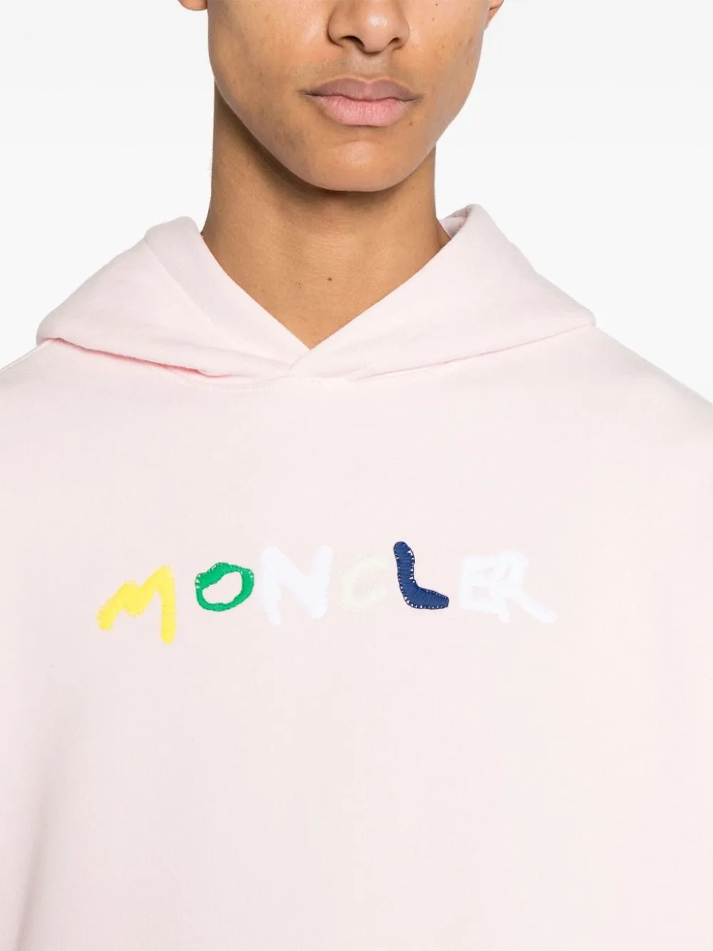 Moncler - Sweat à capuche rose à logo brodé