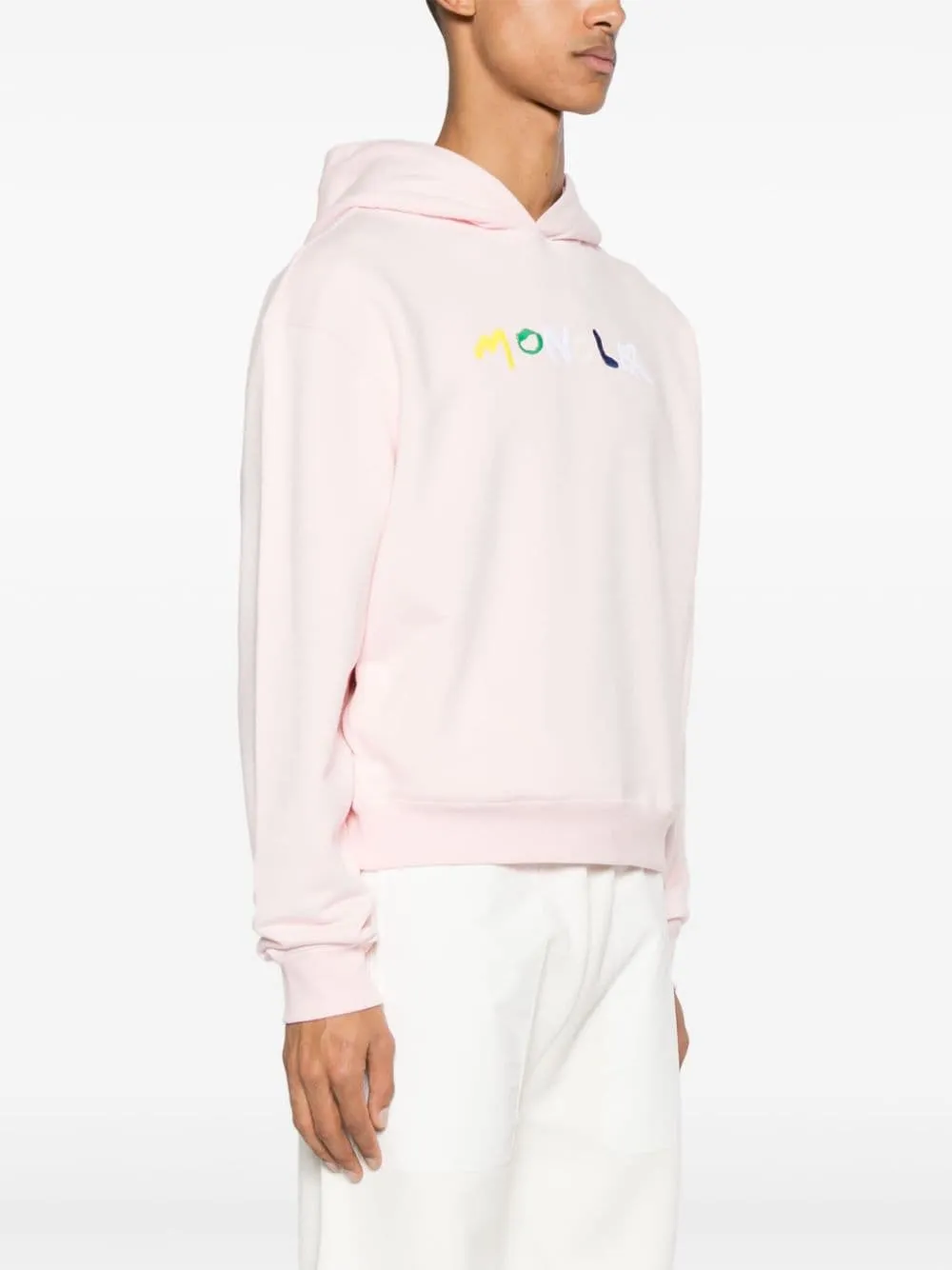 Moncler - Sweat à capuche rose à logo brodé