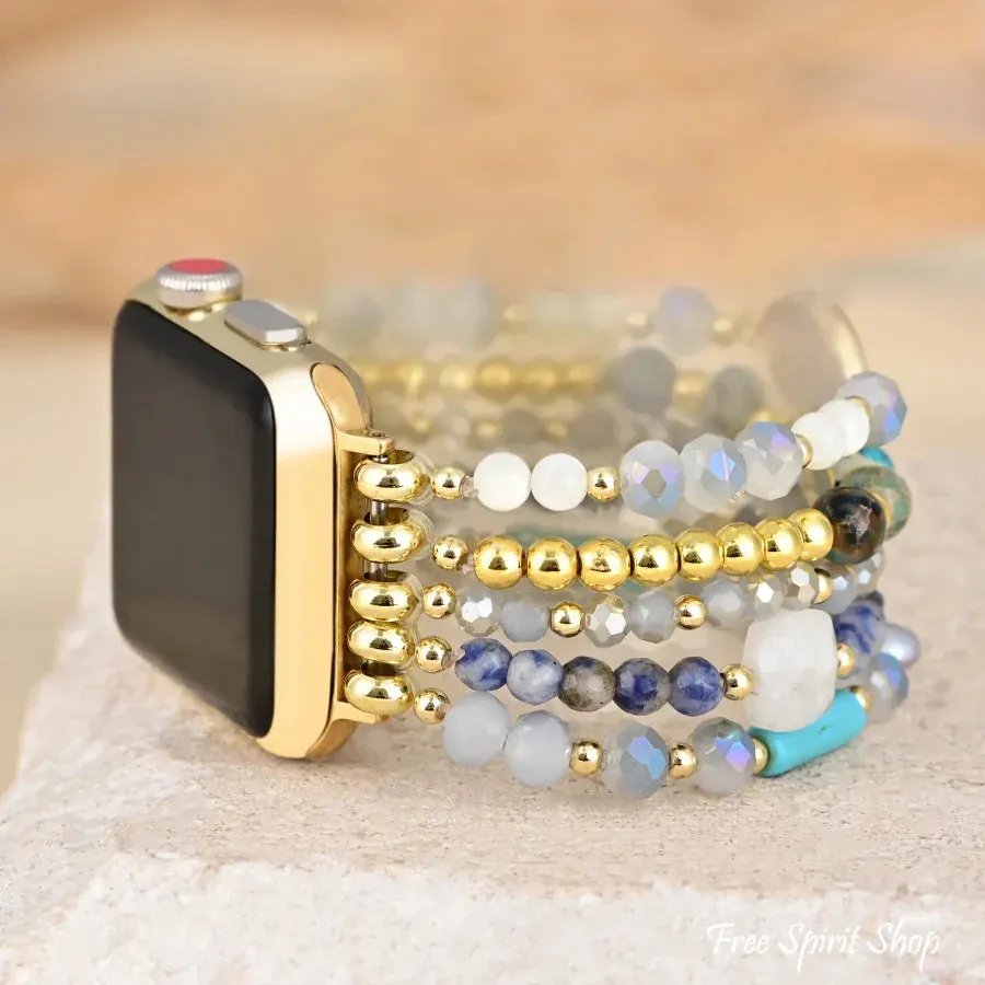 Natural Blue Sodalite Freshwater Pearl & Jasper Stretchable Apple Watch Band