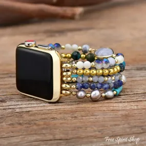 Natural Blue Sodalite Freshwater Pearl & Jasper Stretchable Apple Watch Band