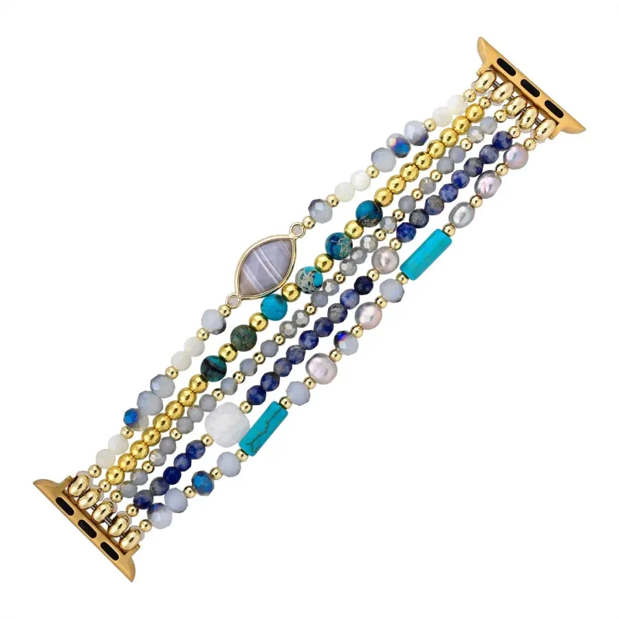 Natural Blue Sodalite Freshwater Pearl & Jasper Stretchable Apple Watch Band