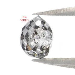 Natural Loose Briolette Salt And Pepper Black Grey Color Diamond 0.46 CT 4.60 MM Drop  Shape Rose Cut Diamond L5636