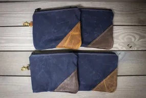 Navy Canvas and Leather Valuables Pouch