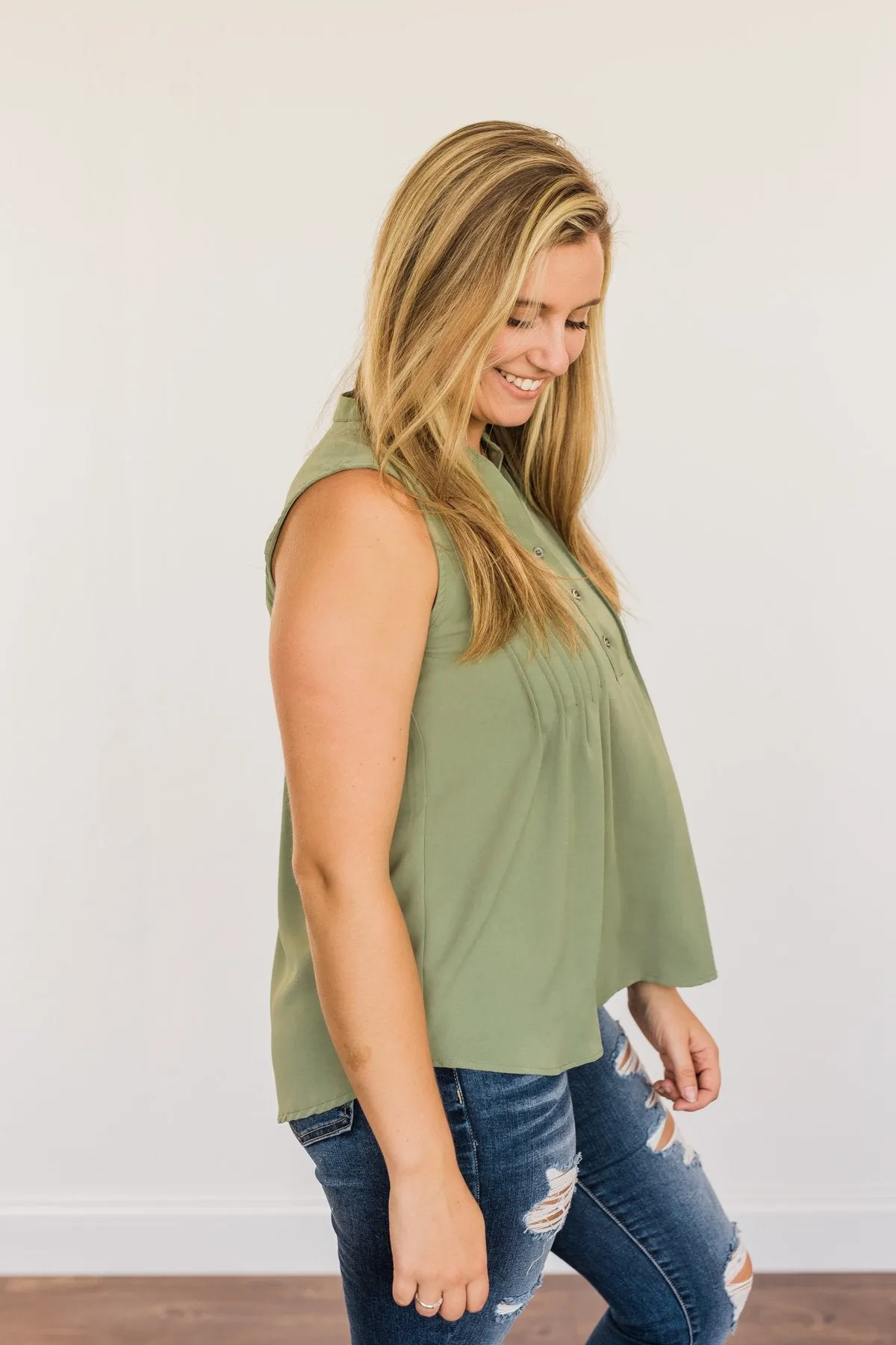 Never Ending Bliss Sleeveless Blouse- Olive