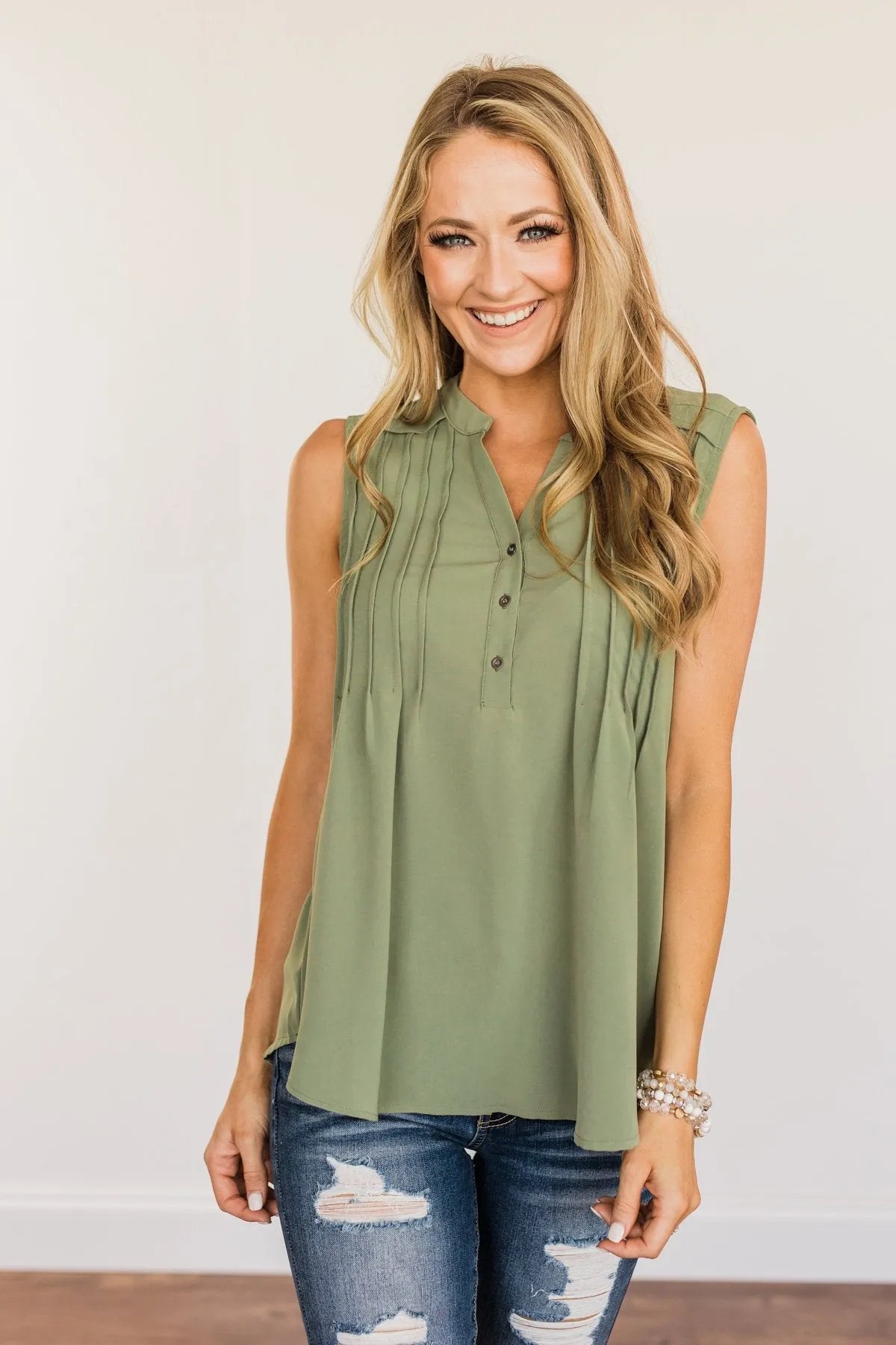 Never Ending Bliss Sleeveless Blouse- Olive