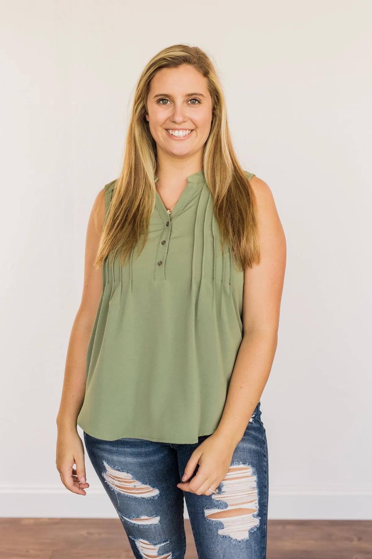 Never Ending Bliss Sleeveless Blouse- Olive