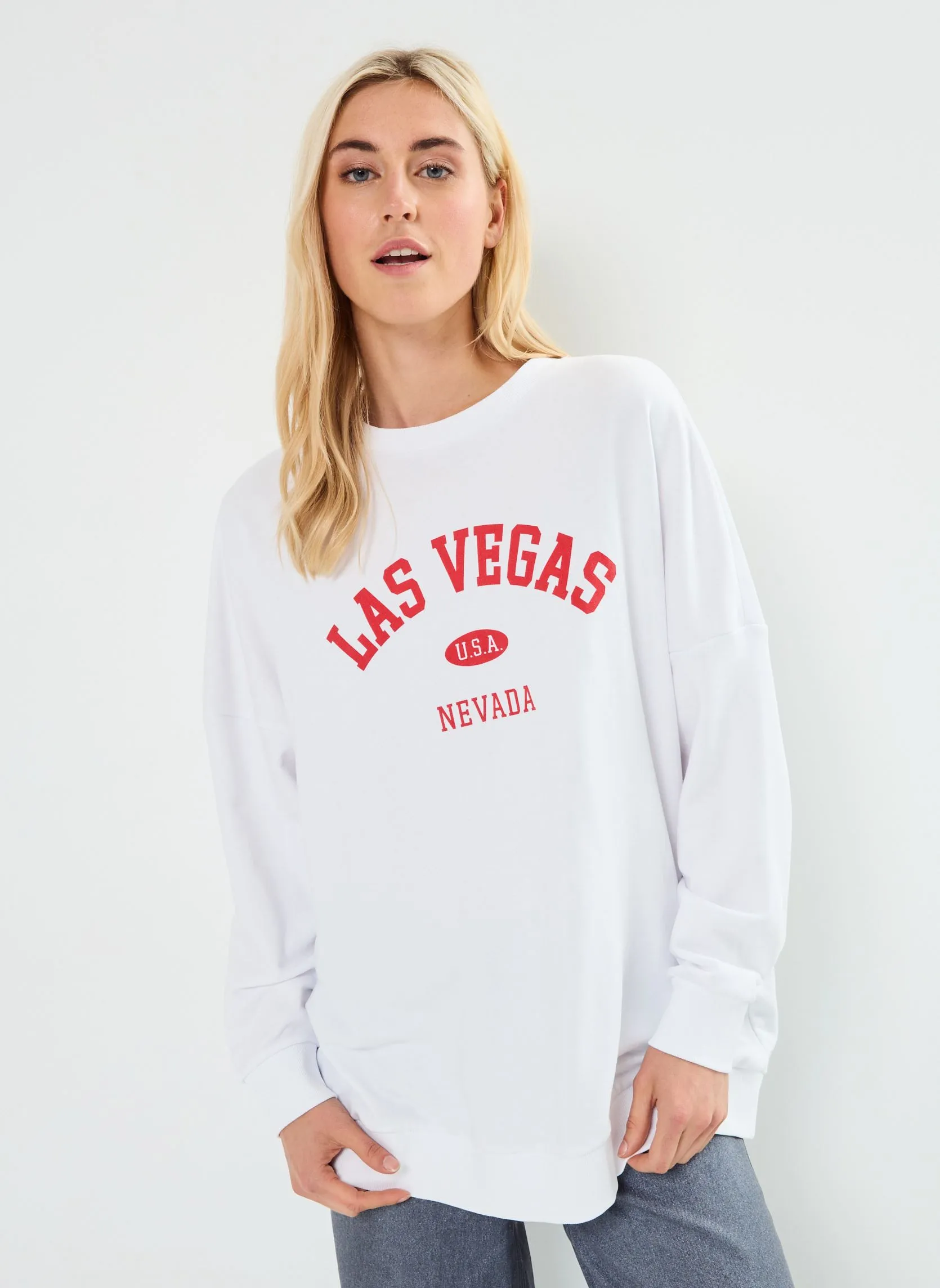 Noisy MayNMPASADENA L/S OVERSIZE SWEAT JRS - Bianco