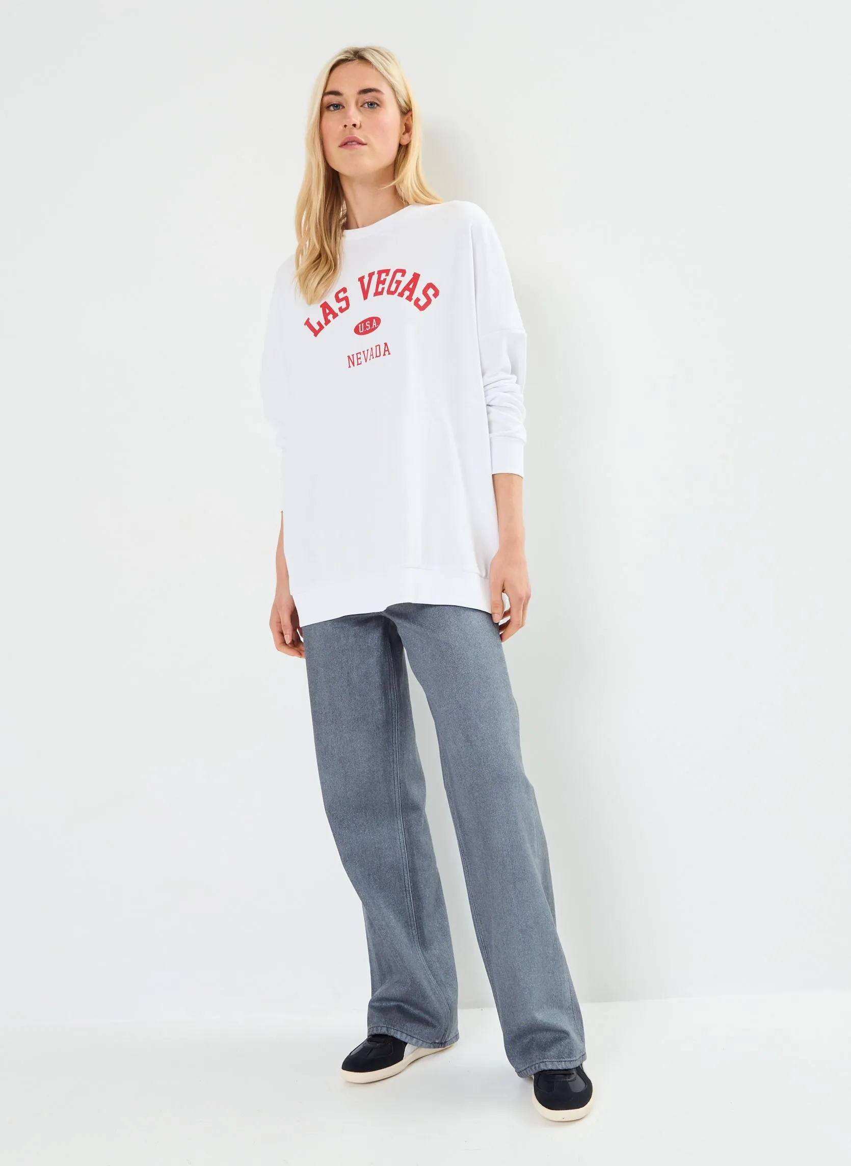 Noisy MayNMPASADENA L/S OVERSIZE SWEAT JRS - Bianco