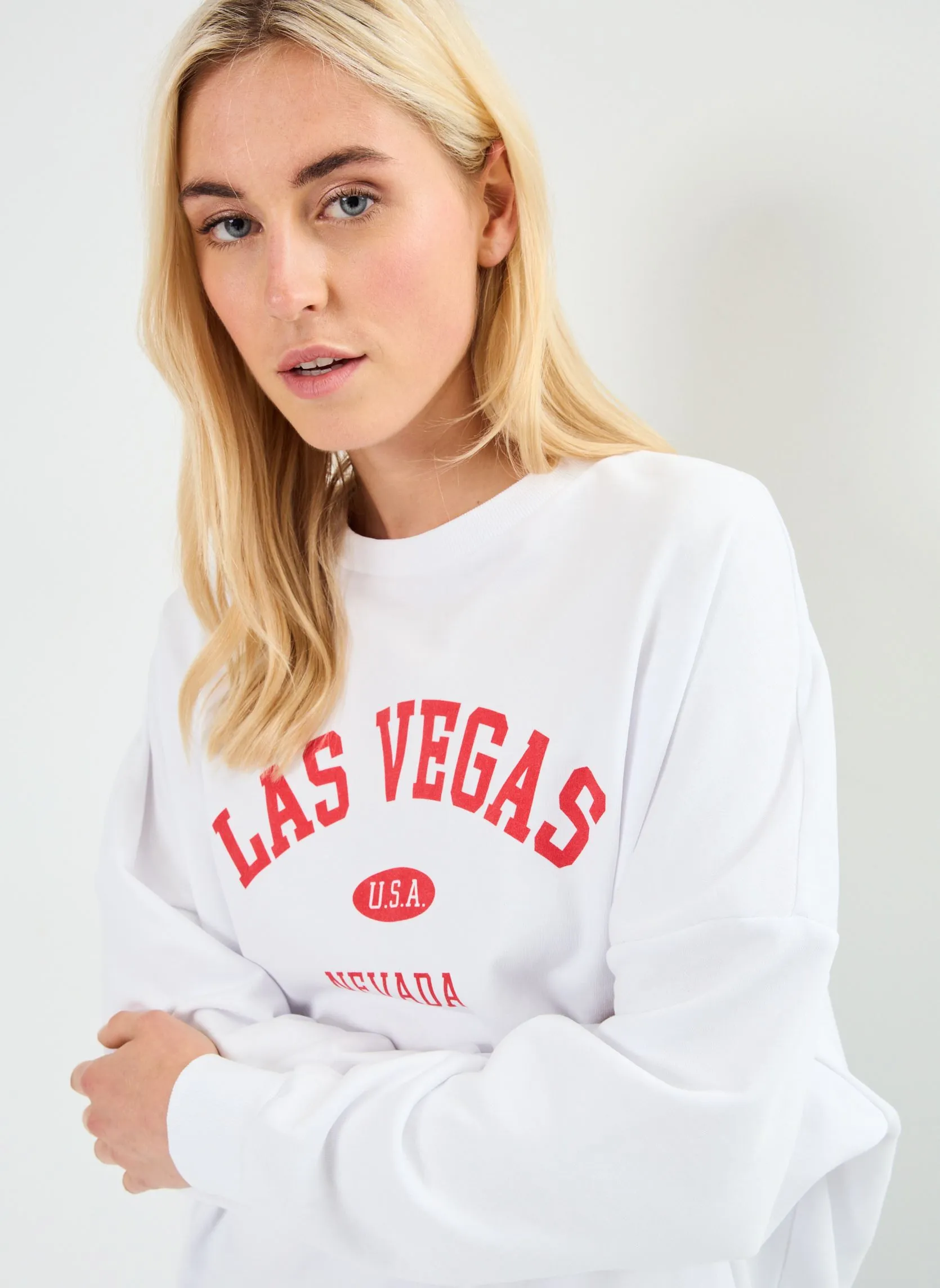 Noisy MayNMPASADENA L/S OVERSIZE SWEAT JRS - Bianco