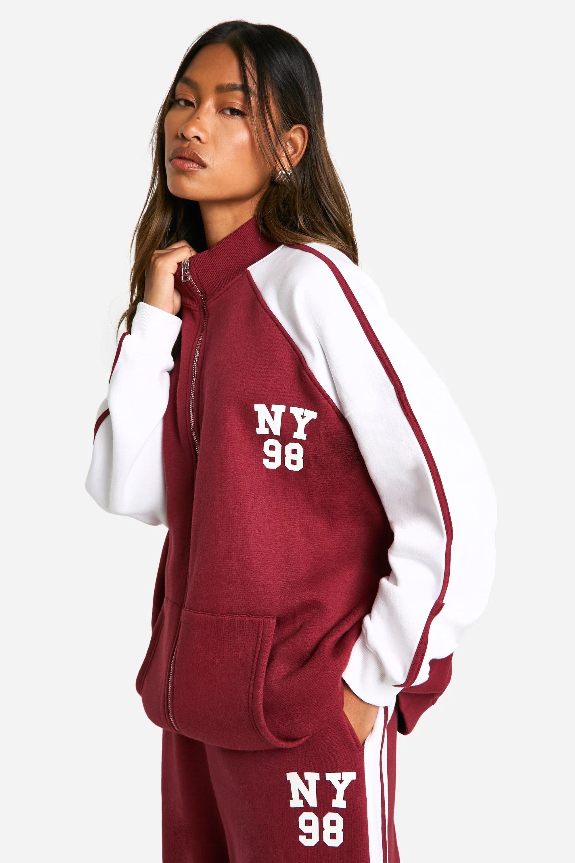 Ny Color Block Zip Through Bomber Sweatshirt