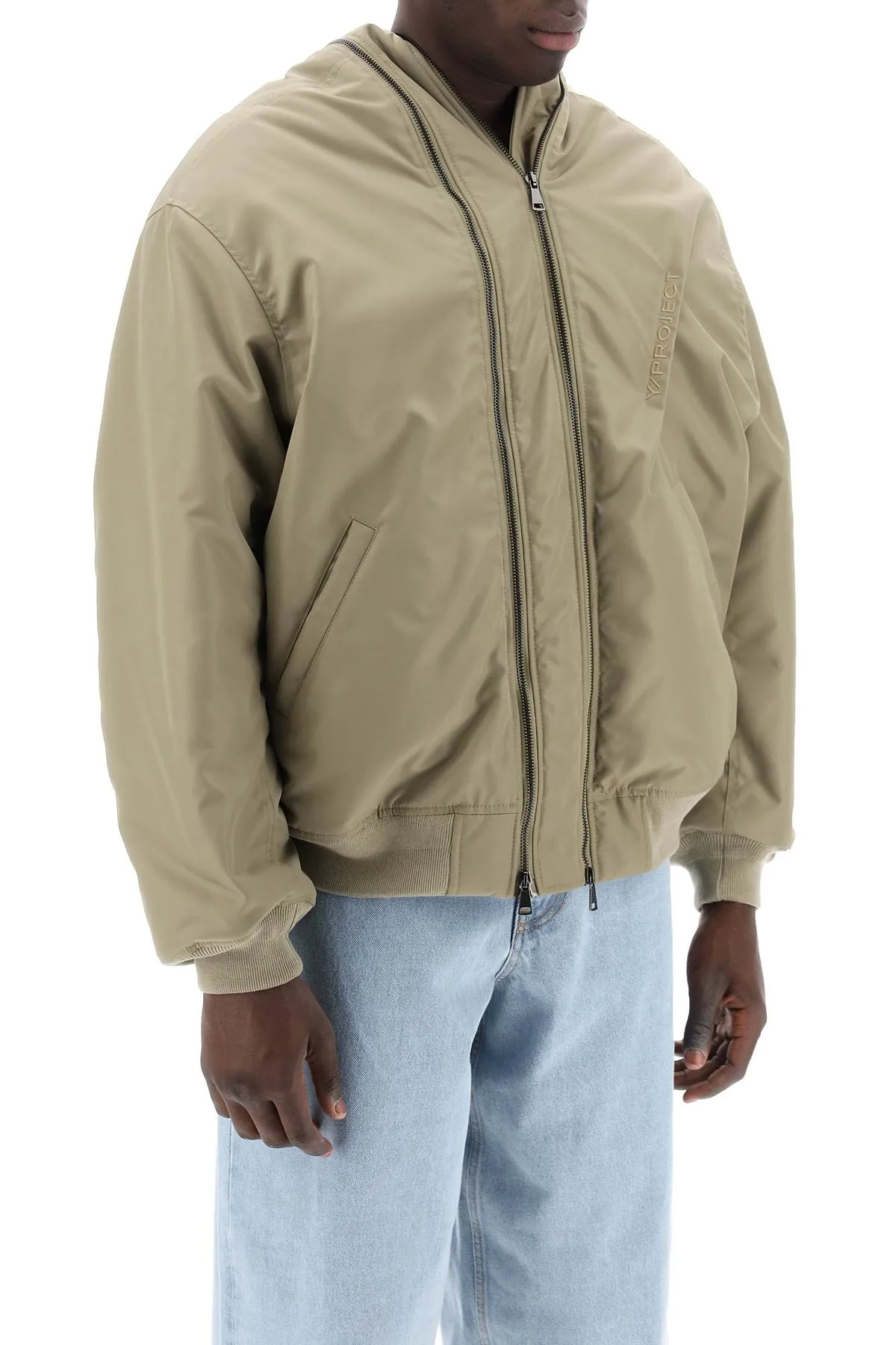 nylon bomber jacket with double zipper closure