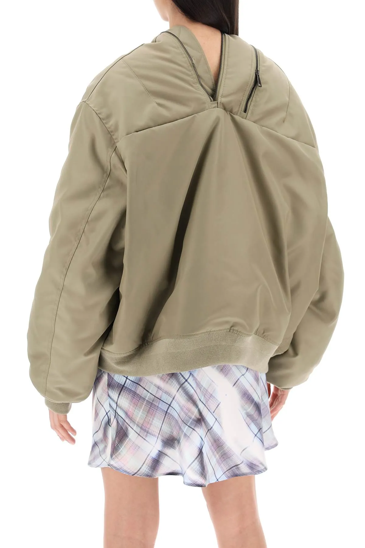 nylon bomber jacket with double zipper closure