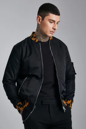 Nylon Bomber With Contrast Patterned Rib