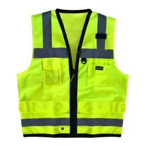 Occunomix Class 2 Hi Vis 9 Pocket Solid Polyester Surveyors Vest Yellow - Orange LUX-SSFS