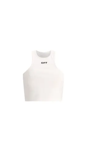 Off Stamp Ribbed Tank Top - White