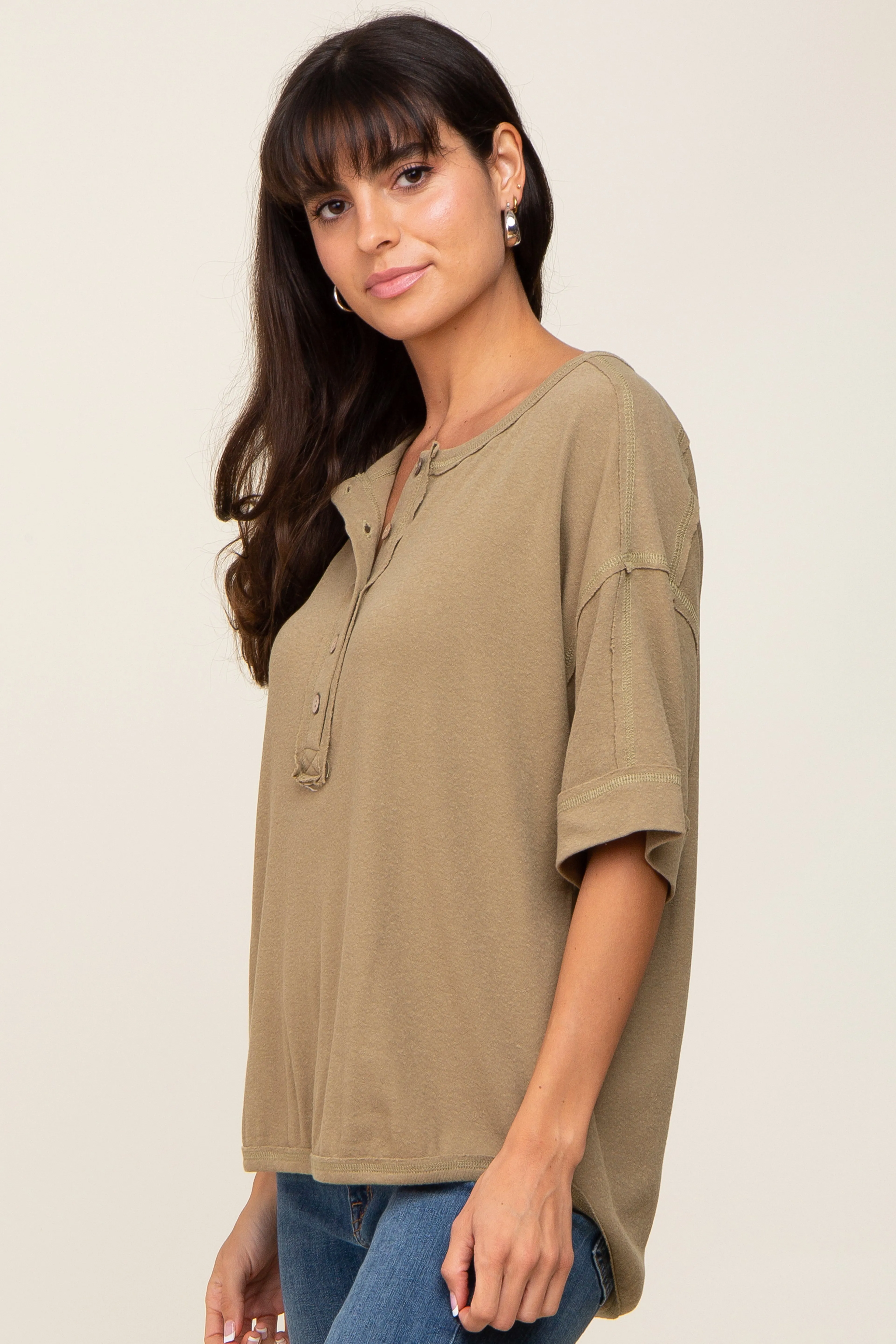 Olive Oversized Henley Top