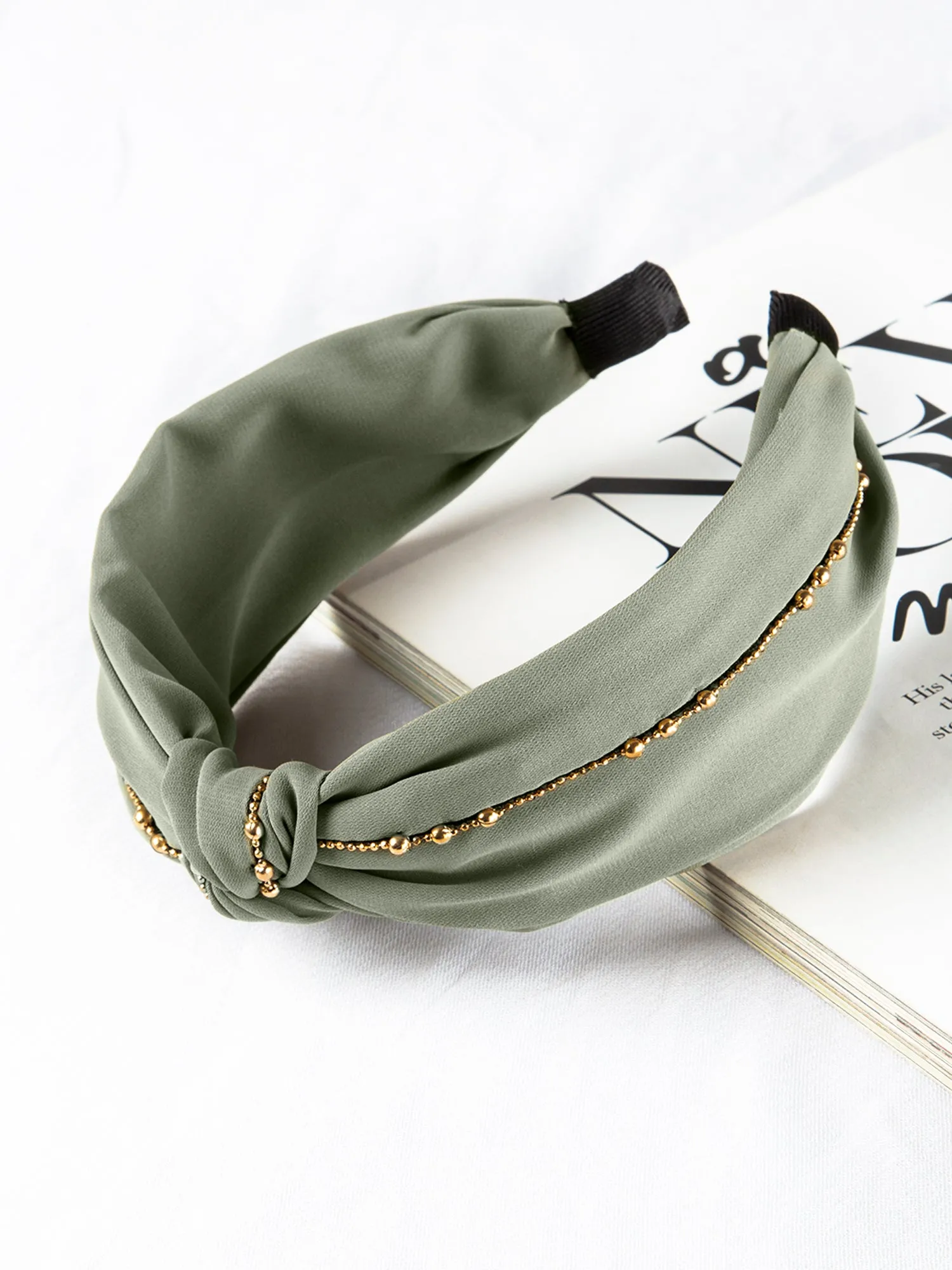 Olive Studded French Knot Hairband