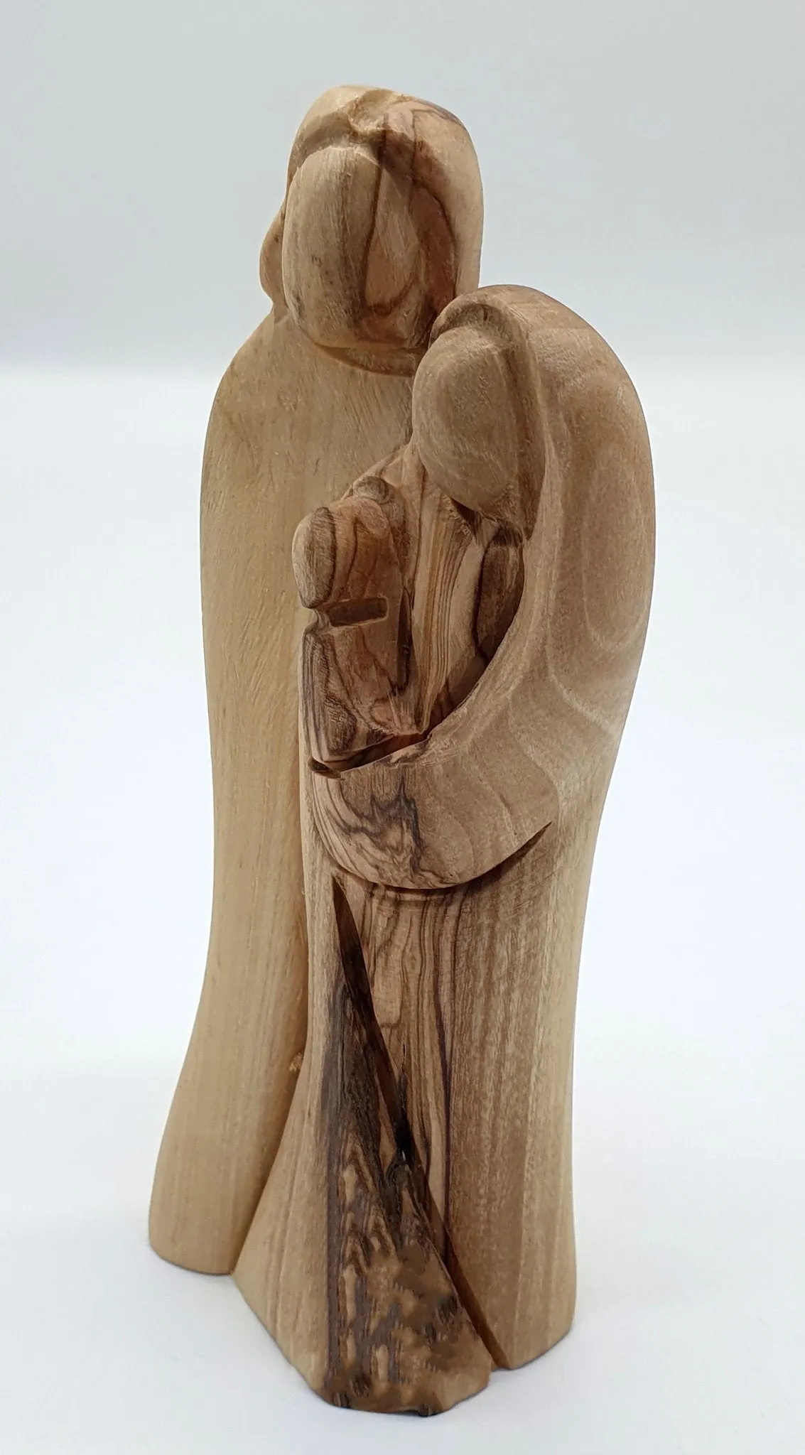 Olive Wood Christian Statue - Hand-Carved Holy Family from Jerusalem, Sagrada Familia Virgin Maria Miniature