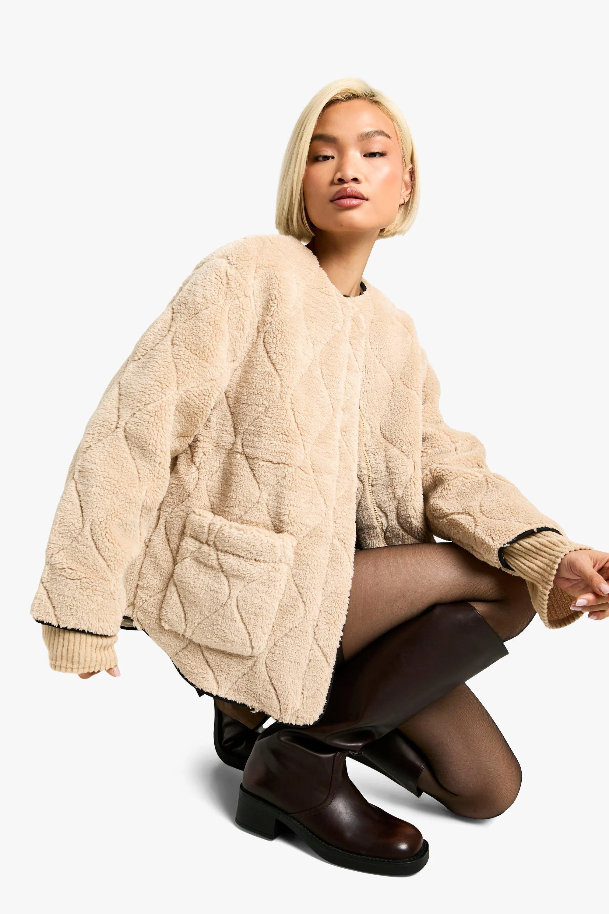 Onion Quilt Faux Fur Teddy Jacket