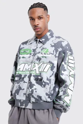 Oversized Boxy Camo Moto Funnel Jersey Bomber