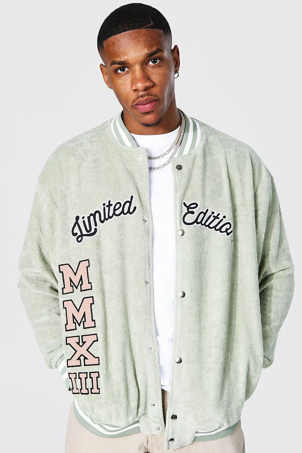 Oversized Varsity Badge Towelling Bomber