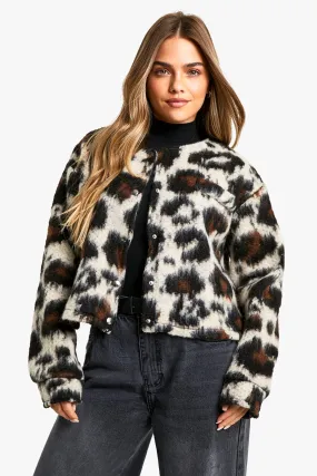 Petite Leopard Wool Look Bomber Jacket